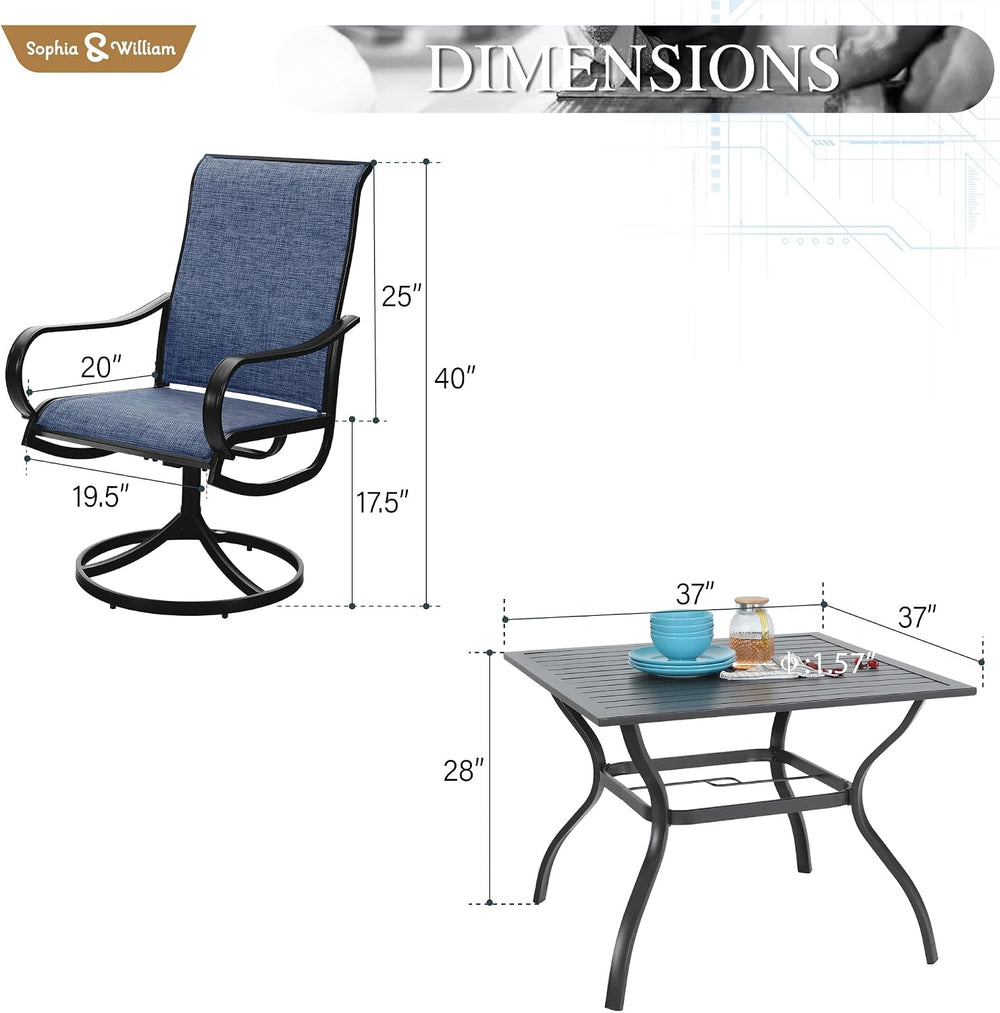 Sophia & William Patio Dining Set for 4, Square Table & Blue Swivel C...
