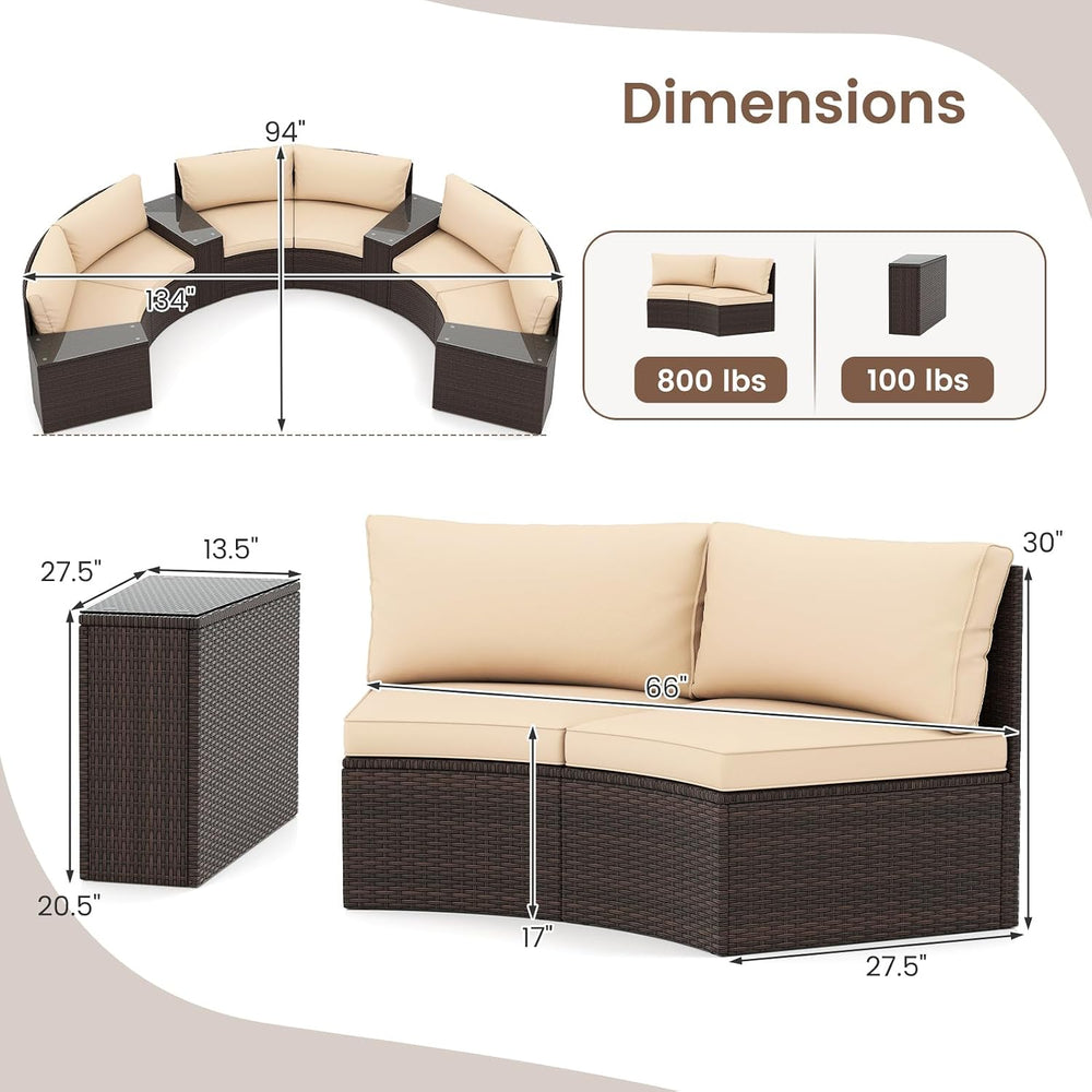 Tangkula 7 Pieces Patio Furniture Set, Rattan Half-Moon Curved Sectional Cush...