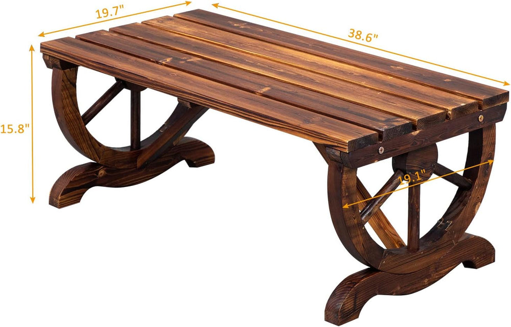 Outvita Wooden Garden Bench, Outdoor Rustic Wagon Wheel Bench