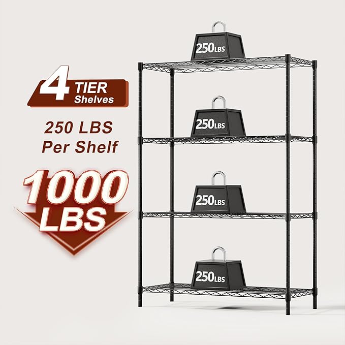 BestOffice | 4-Tier Wire Storage Shelves | 36x14x54 | Black | with Adjustable...