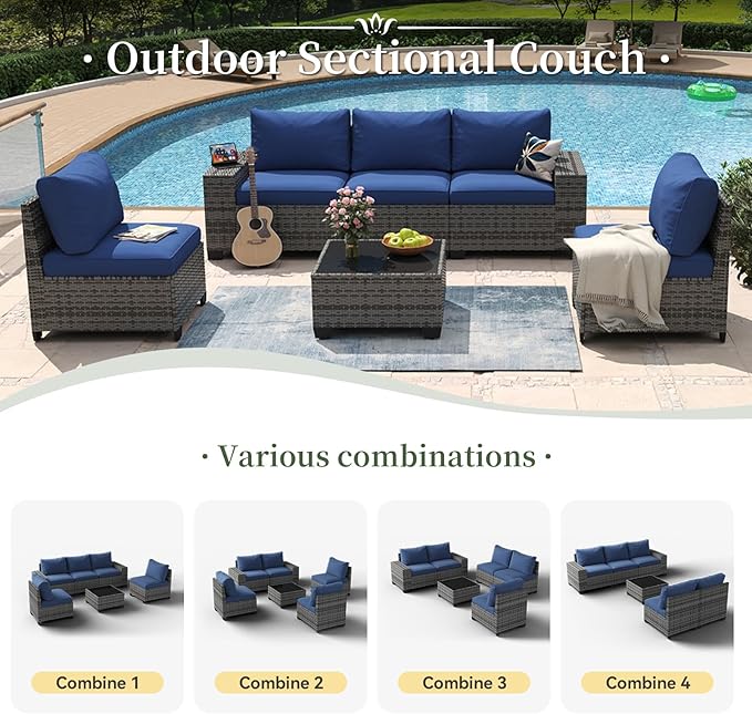 Aoxun 6 Piece Patio Furniture Set with Wide Armrests Wicker Rattan Outdoor Se...
