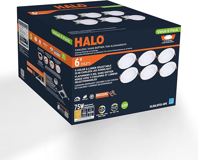 HALO HLB 6 in LED Recessed Lighting Canless Dimmable Wet Location Selectable ...