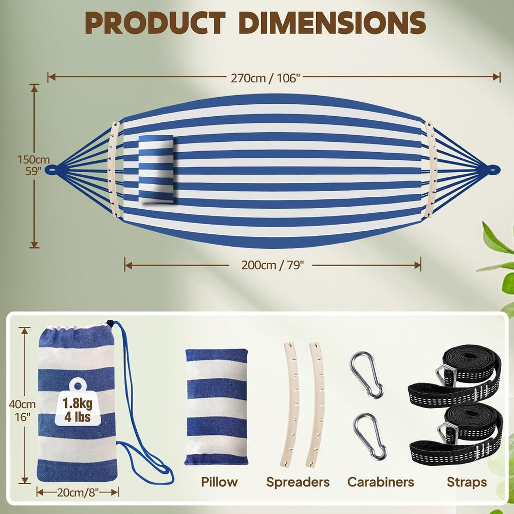 Chihee Cotton Blend Hammock 106 x 59 in 660 lb Detachable Spreader Bars