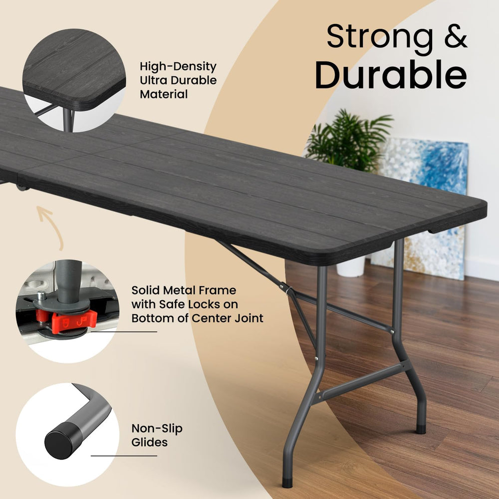 Our Modern Space 8 Feet Foldable Table with Built in Handle & Steel Legs ...