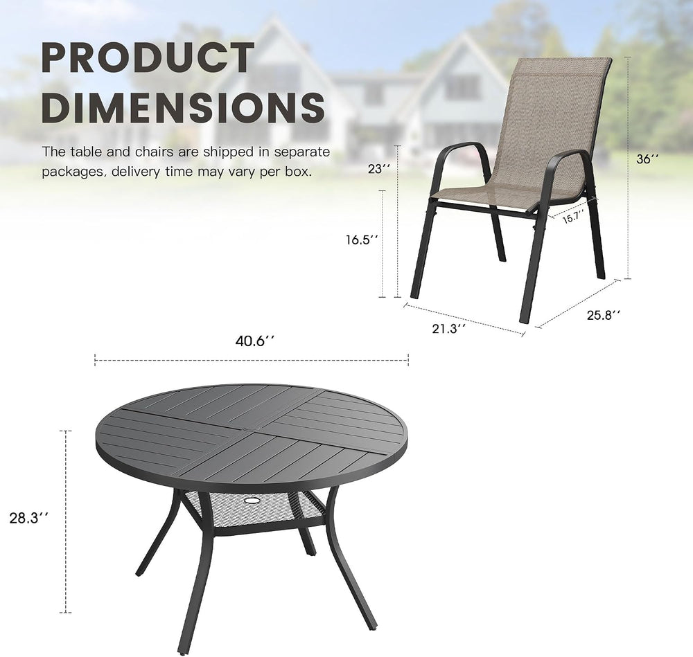 5 Pieces Outdoor Dining Set, 40.7" Spliced Patio Table with Umbrella Hol...