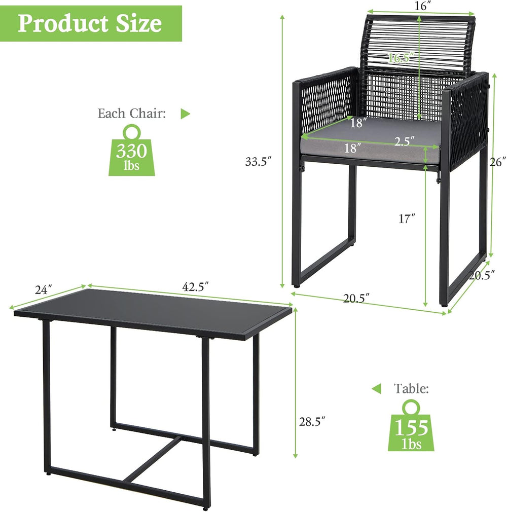 Tangkula 3 Pieces Outdoor Dining Set, Patio PE Rattan Furniture Set with Fold...