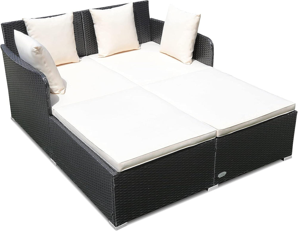RELAX4LIFE Rattan Patio Outdoor Daybed, Wicker 2-Person Sunbed Loveseat with ...