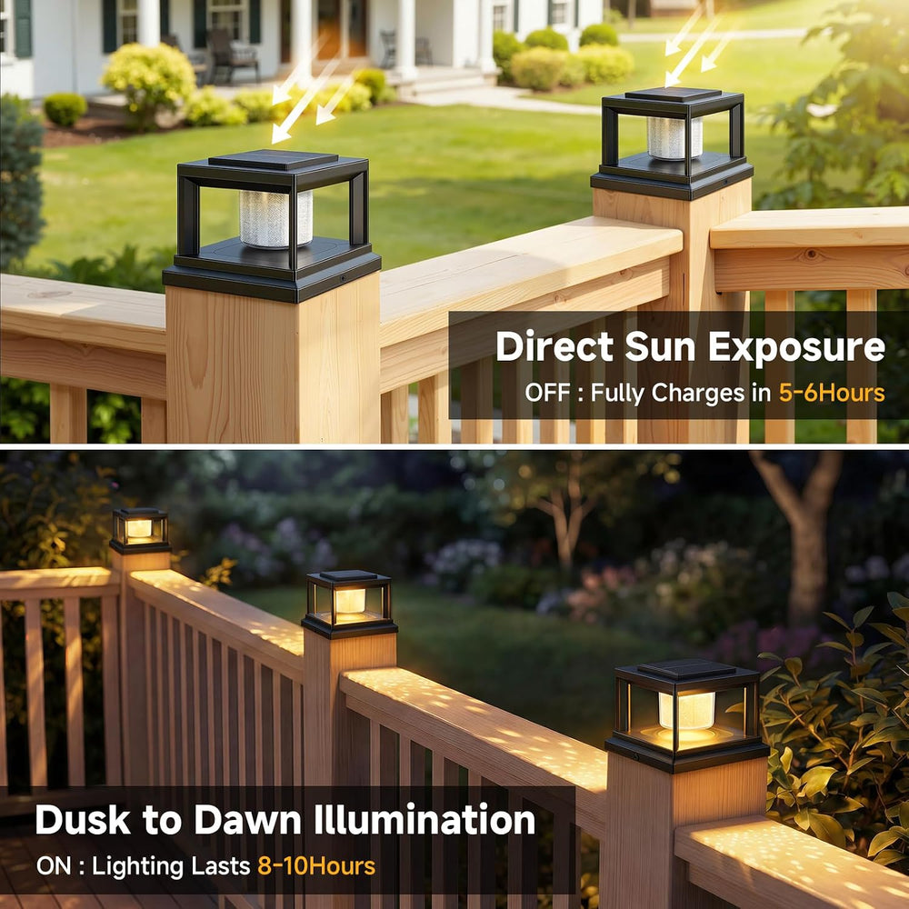 FOLKSMATE Solar Fence Post Cap Lights 12 Pack Outdoor Waterproof Black