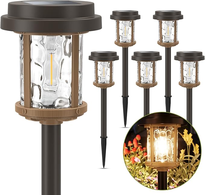 XMCOSY+ Solar Pathway Lights Outdoor, 6 Pack Solar Powered Garden Lights, 20 ...