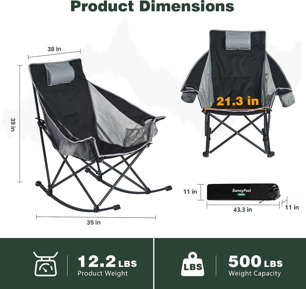 SUNNYFEEL Rocking Camping Chair with Headrest, Heavy Duty Support 500LBS