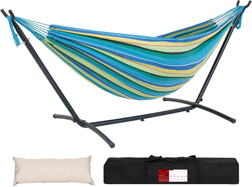Lazy Daze Hammocks Double Hammock with 9FT Space Saving Steel Stand Includes ...