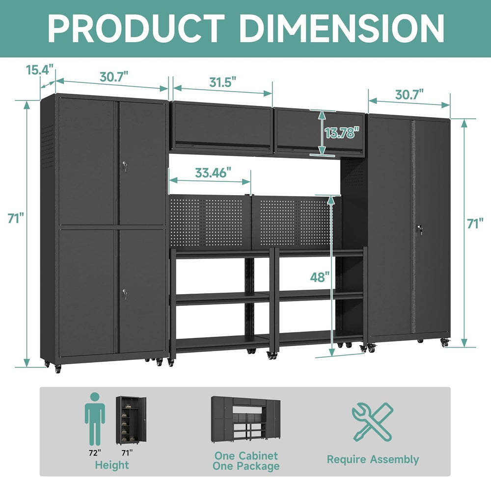 Metal Garage Storage Cabinets System, 6 Piece Workshop Steel Cabinet Set, Rol...