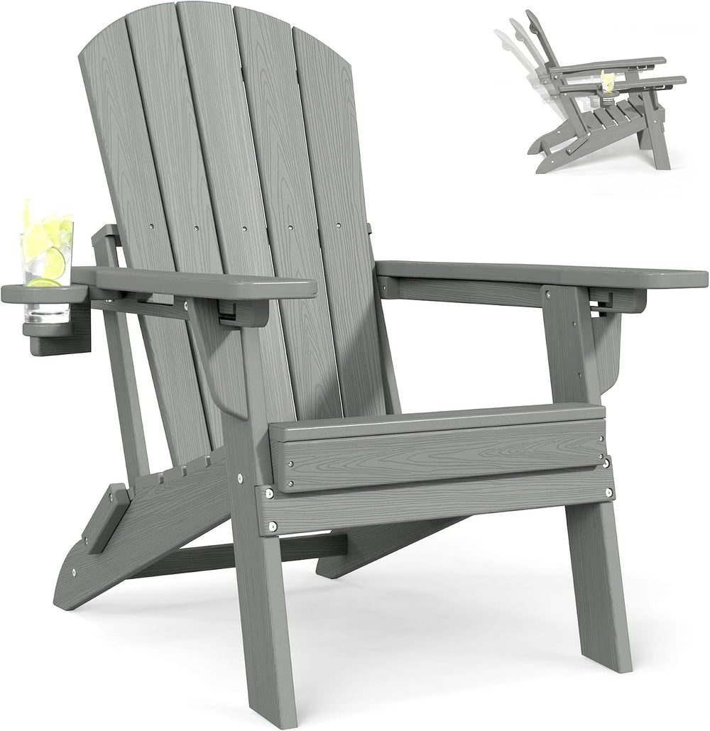 Plawdlik Folding Adjustable Adirondack Chair, Patio Chairs, Grey