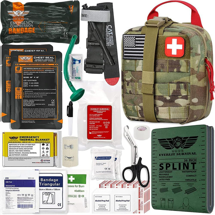 EVERLIT Advanced Trauma Kit, CAT GEN-7 Tourniquet, TCCC Compliant, Mil-Spec Nylon Laser Cut Pouch with 36" Splint, Military Combat Tactical IFAK for Emergency Bleeding Control