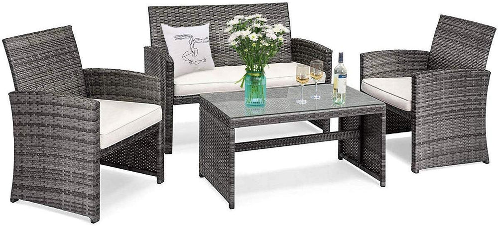 Tangkula 4 Pieces Wicker Patio Conversation Set, Outdoor Furniture