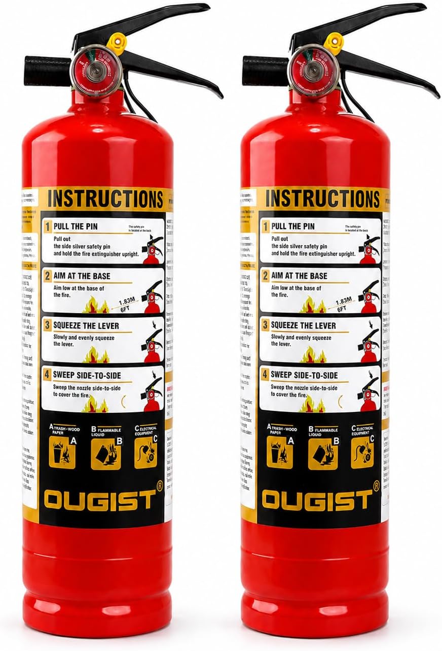 Ougist Home Fire Extinguisher, 2.5 lb ABC Dry Chemical 1-A:10-B:C, 2 Pack