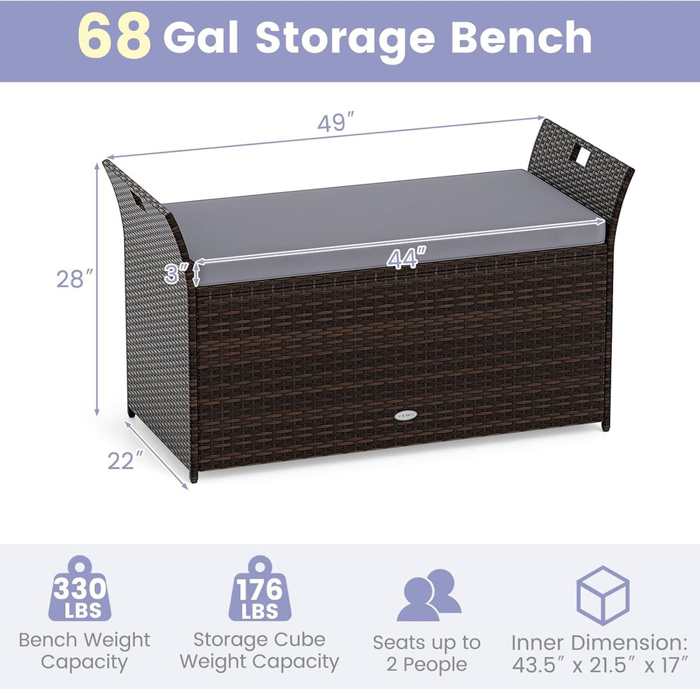 Tangkula 68 Gallon Outdoor Wicker Storage Bench, Patio Storage Box with Hand-...