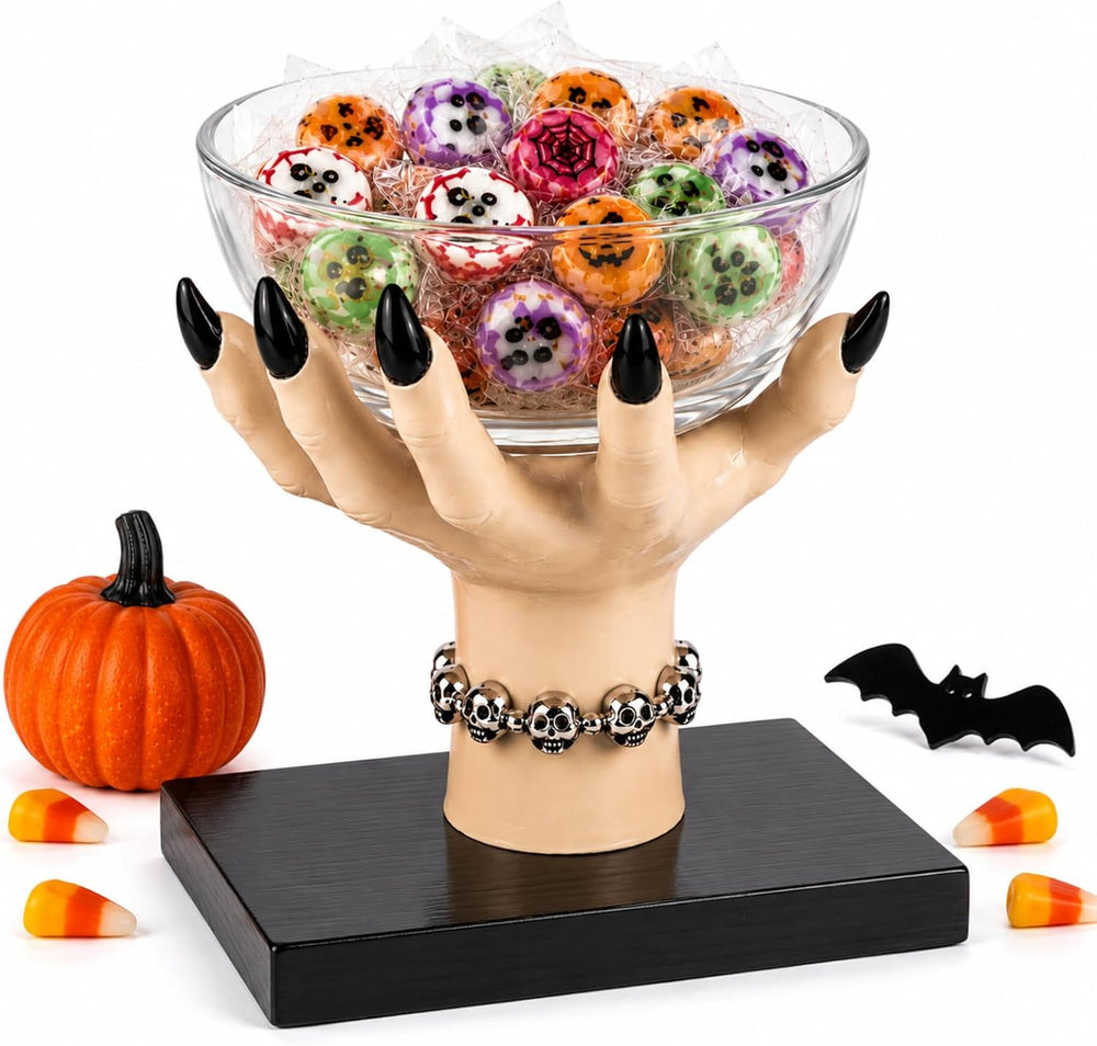 Halloween Witch Hand Candy Bowl Stand Resin Solid Snack Dish Trick Or Treat