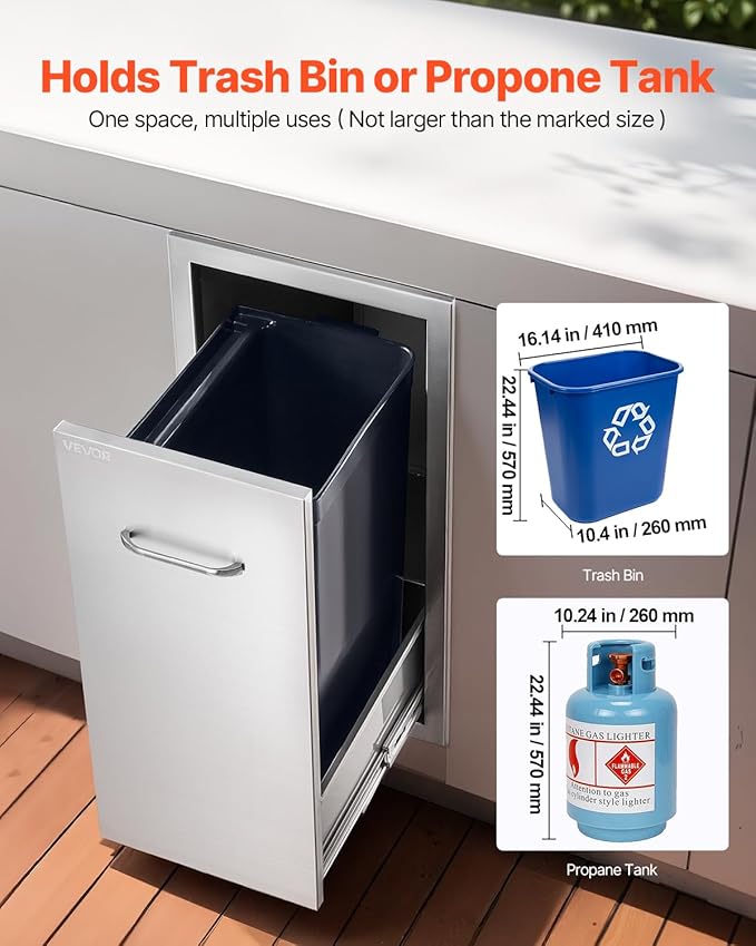 VEVOR Outdoor Kitchen Trash Drawer, 11.81" W x 19.6" D x 23.62"...