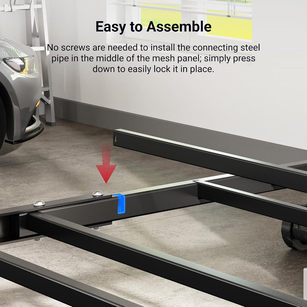 FLEXIMOUNTS 4x8 Overhead Garage Storage Rack with 6 Hooks, 2 Pack, Black