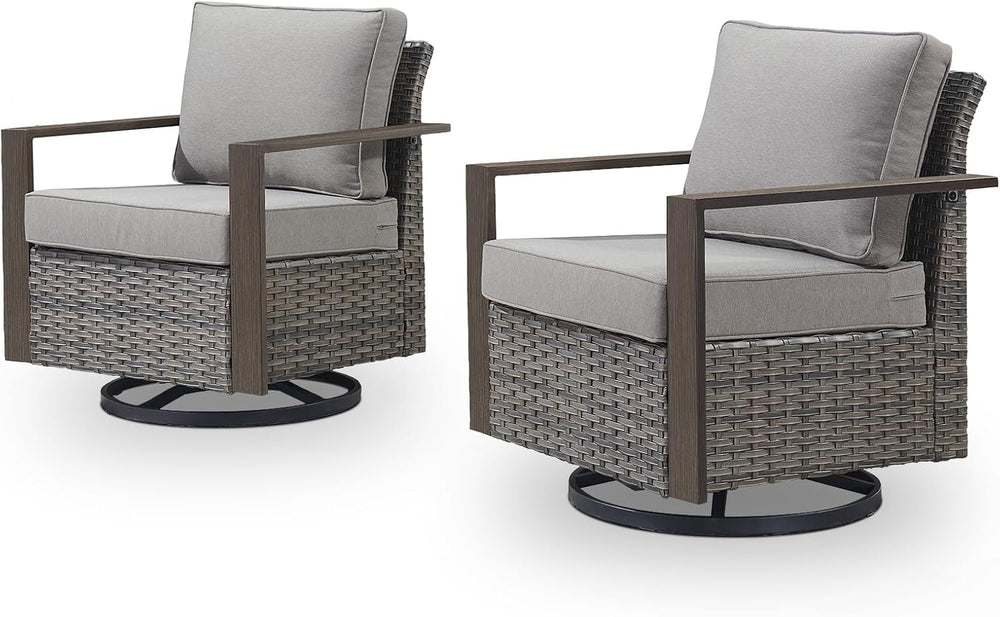 Belord Outdoor Swivel Rocker Chairs with Metal Wide Armrests, Patio Wicker Sw...