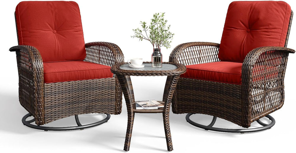 Aoxun 3 Pieces Patio Furniture Set, Patio Swivel Rocker Chairs Set of 2, Wick...