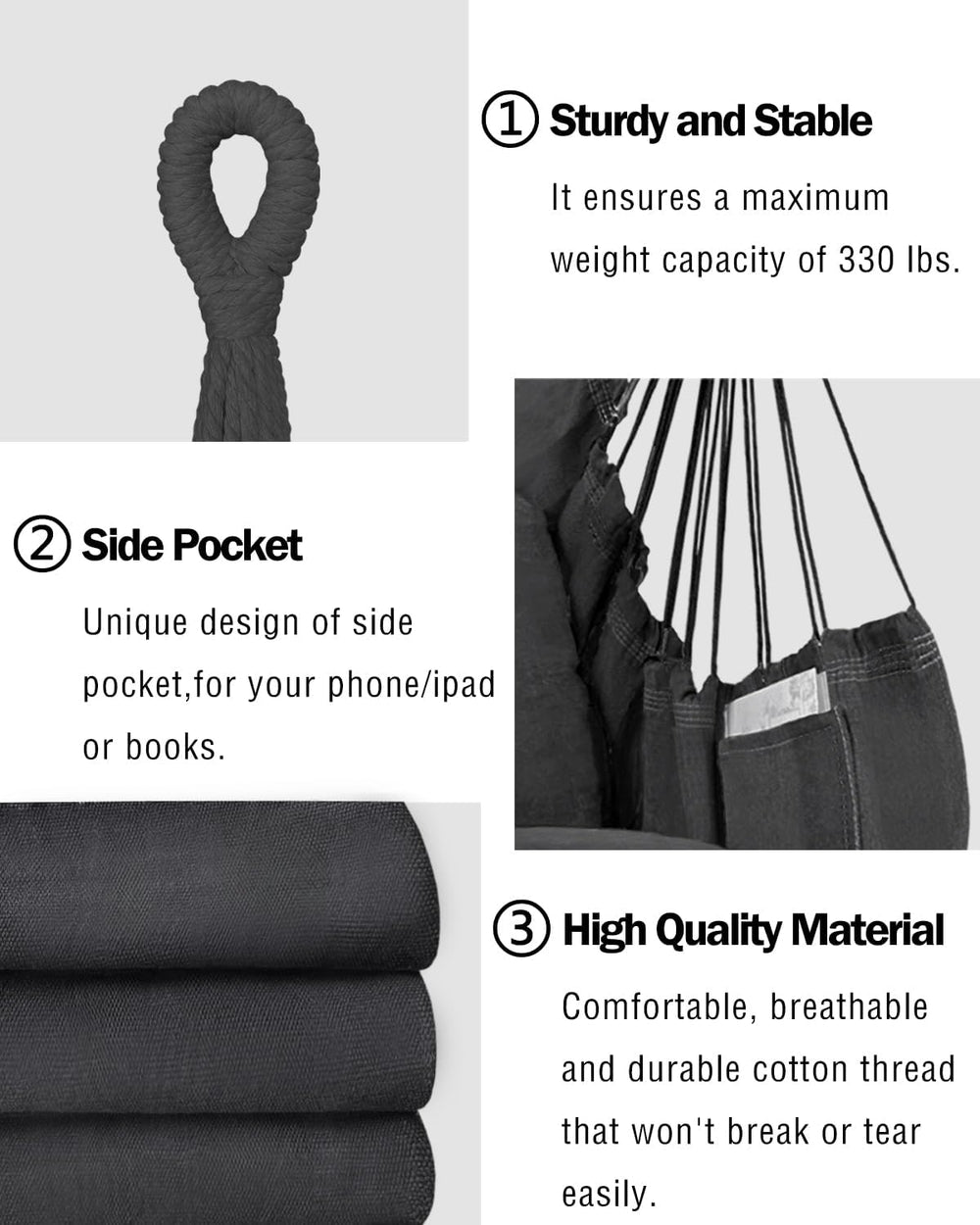Halalona Hammock Chair Hanging Hammock Chair Rope Swing 2 Cushions Included-S...