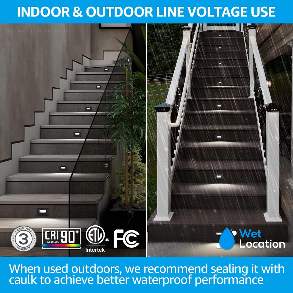 LEONLITE 6-Pack 5CCT 120V LED Step Lights, Horizontal, Black