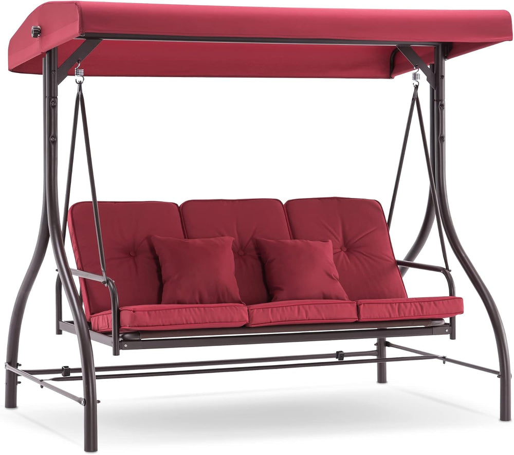 MCombo 3-Seat Outdoor Patio Swing Chair, 2-in-1 Convertible Porch Swing Glide...