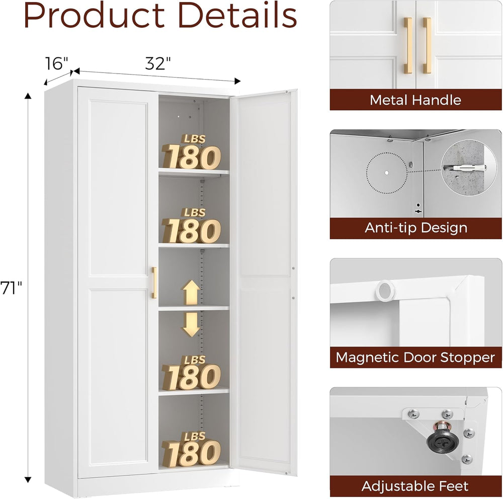 71" Tall Metal Kitchen Pantry Cabinet, Storage Cabinet with Doors
