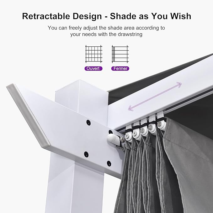 PURPLE LEAF 10' x 13' Aluminum Outdoor Pergola White Wind-Resistant R...