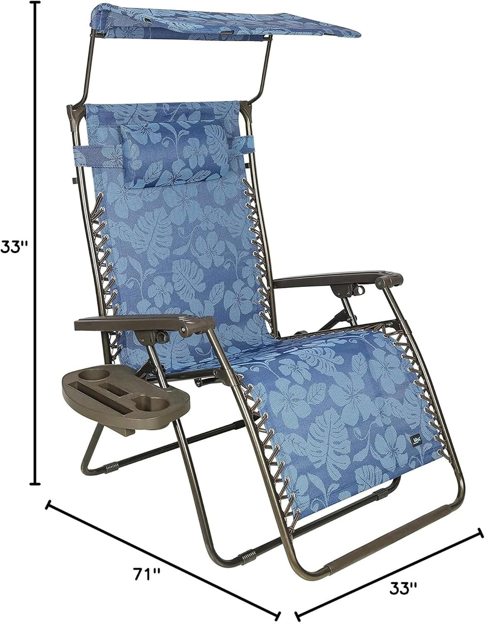 Bliss Hammocks XXL Zero Gravity Lounge Chair, Blue Flower, 33" Wide