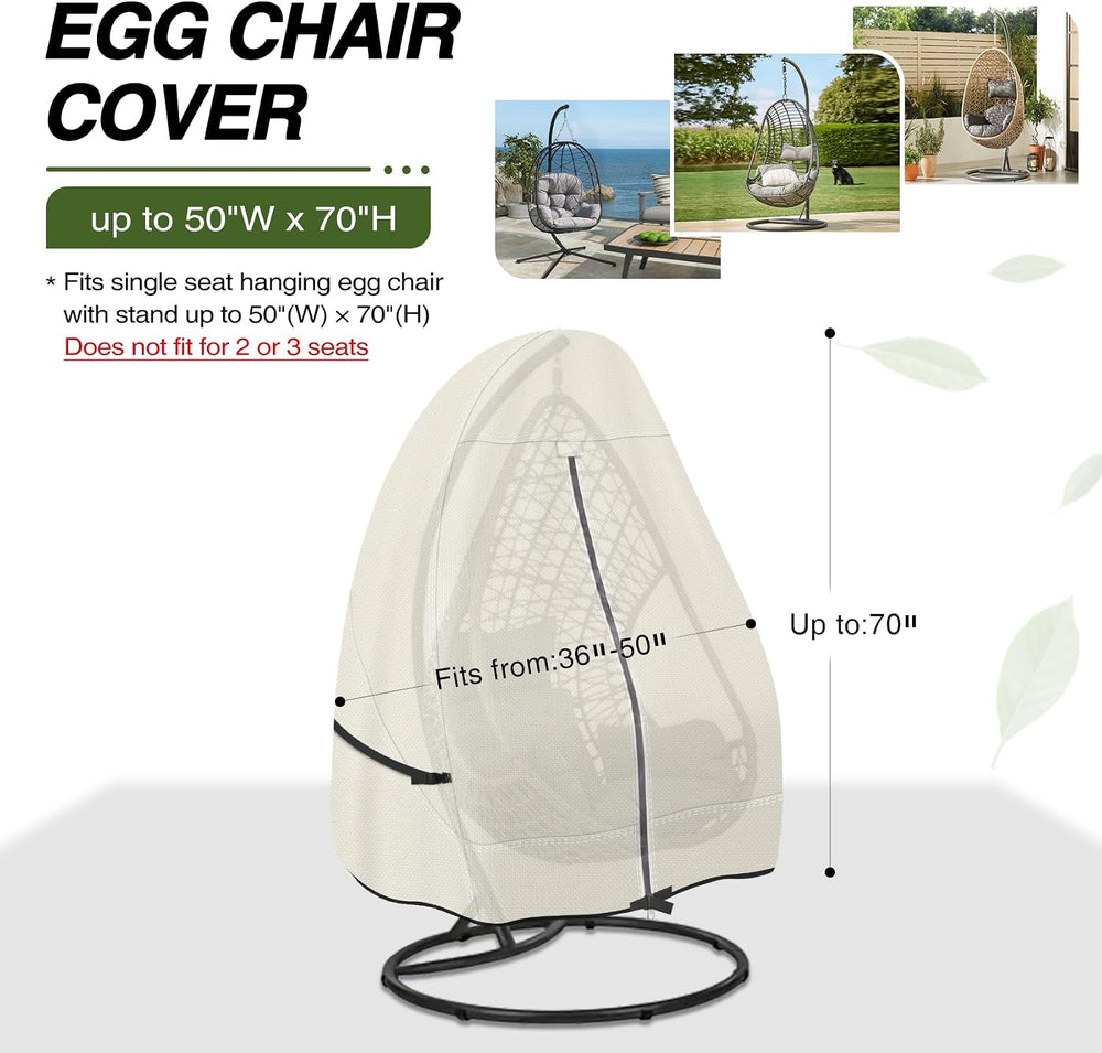 Porch Shield 600D Waterproof Patio Hanging Egg Chair Cover, Beige