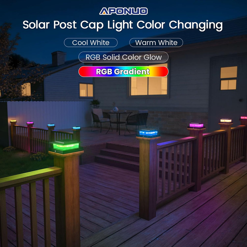APONUO 6 Pack Solar Post Cap Lights Color Changing, Fits 4x4 Posts