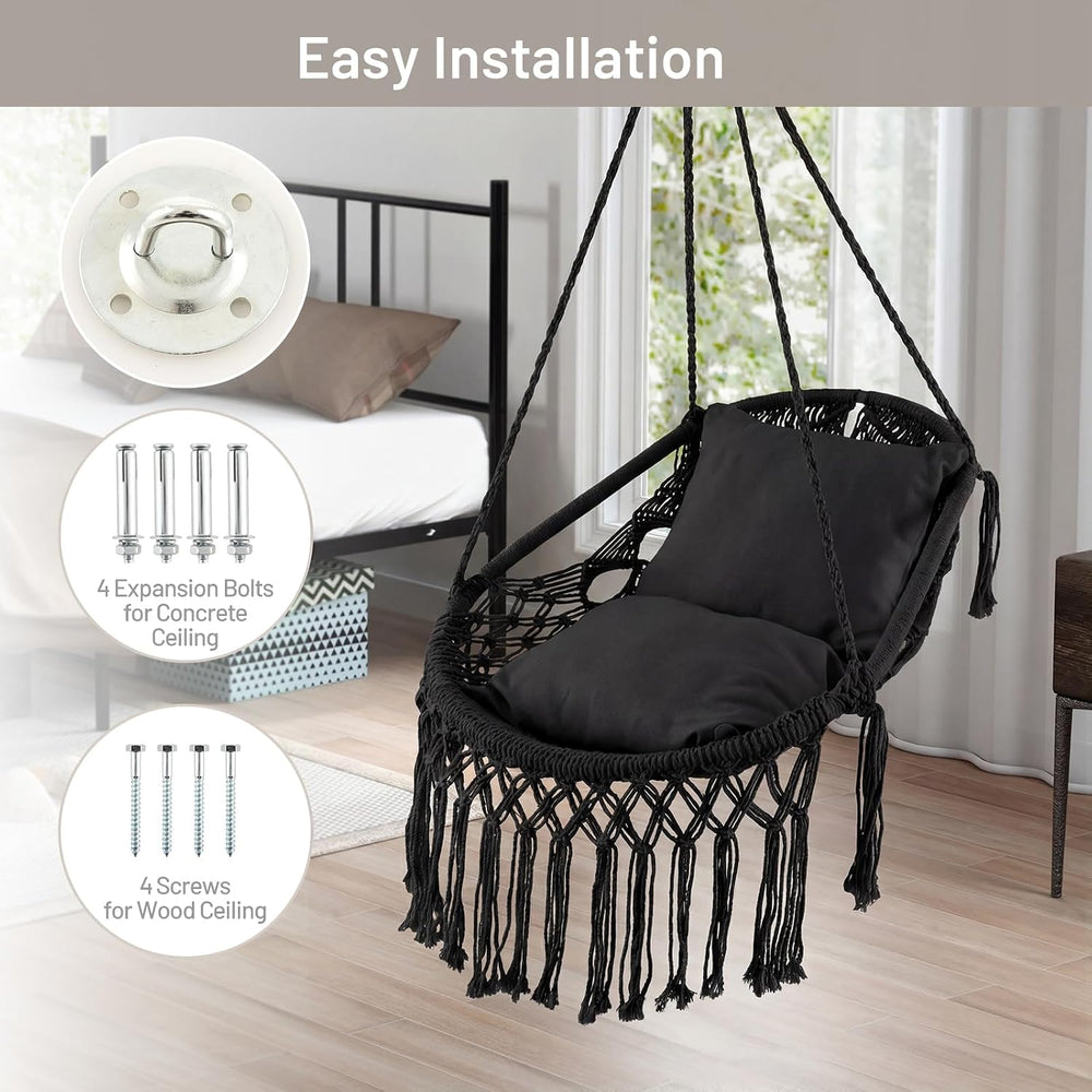 Giantex Macrame Swing Chair, Hanging Porch Swing w/Soft Seat Cushions, Cotton...