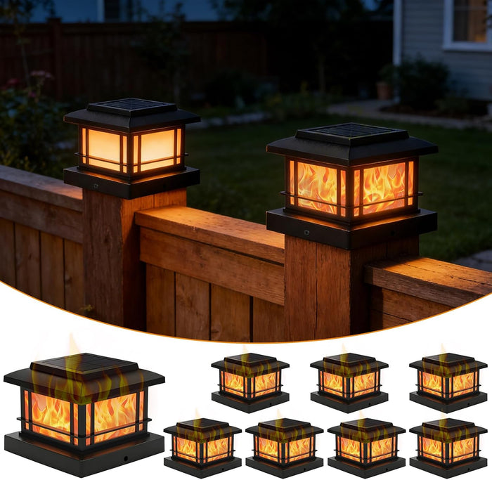 4x4 Post Solar Lights, 8 Pack Solar Post Cap Lights with Flame