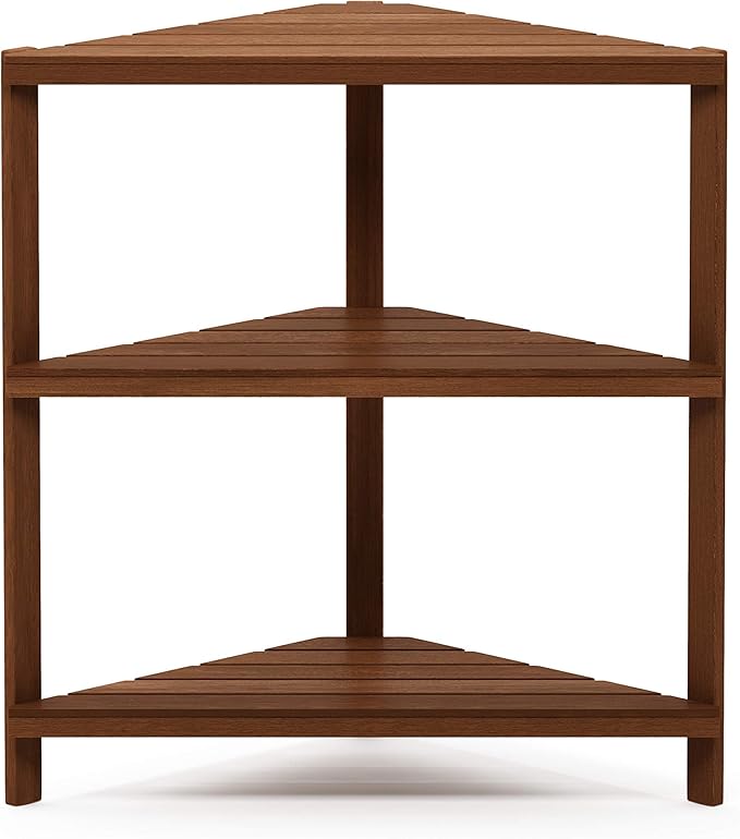 Furinno FG18445 Tioman Hardwood Patio Furniture Corner Shelf in Teak Oil, Nat...