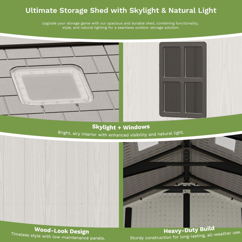 Patiowell 10x10 FT Resin Outdoor Storage Shed with Floor, Beige