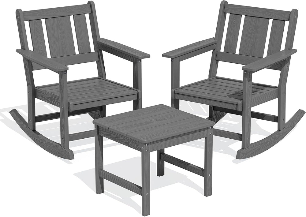 SERWALL 3-Piece Patio Furniture Set with 2 Rocking Chairs & Table, Grey