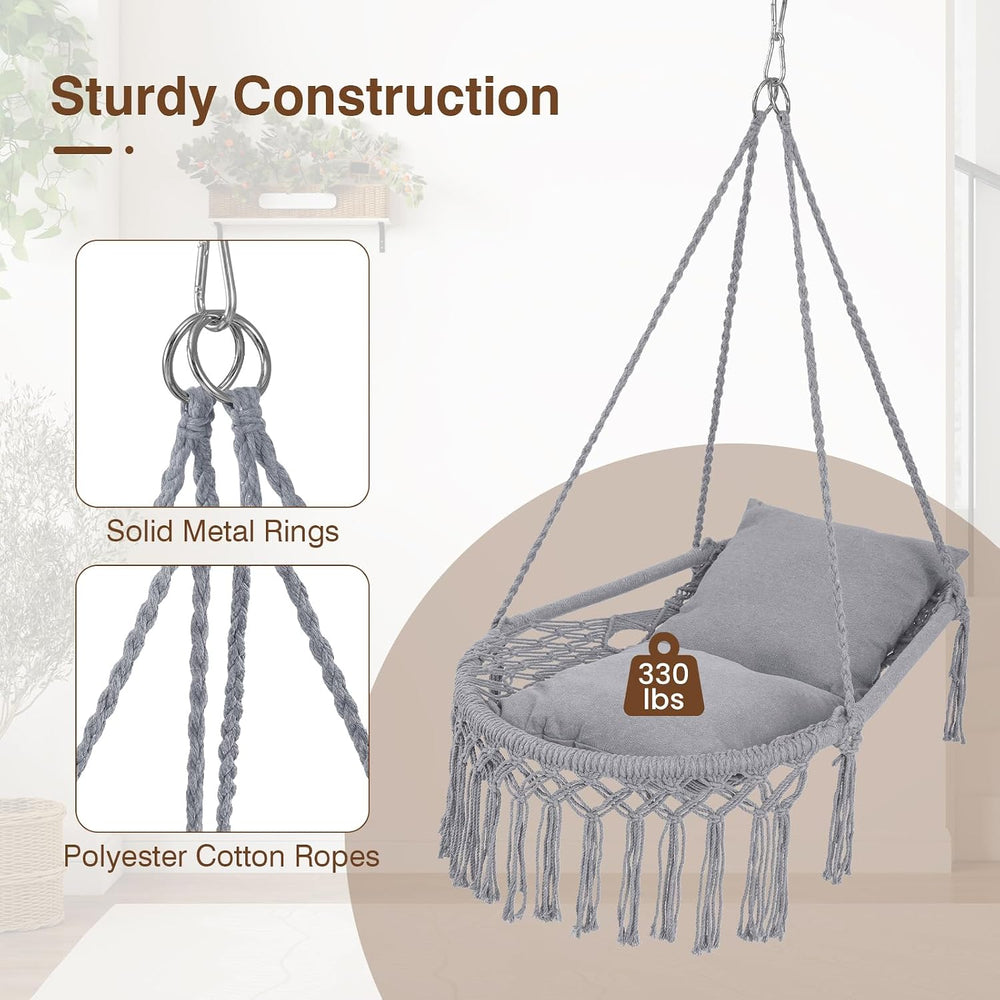 Happygrill Macrame Swing Chair with 2 Removable Cushions