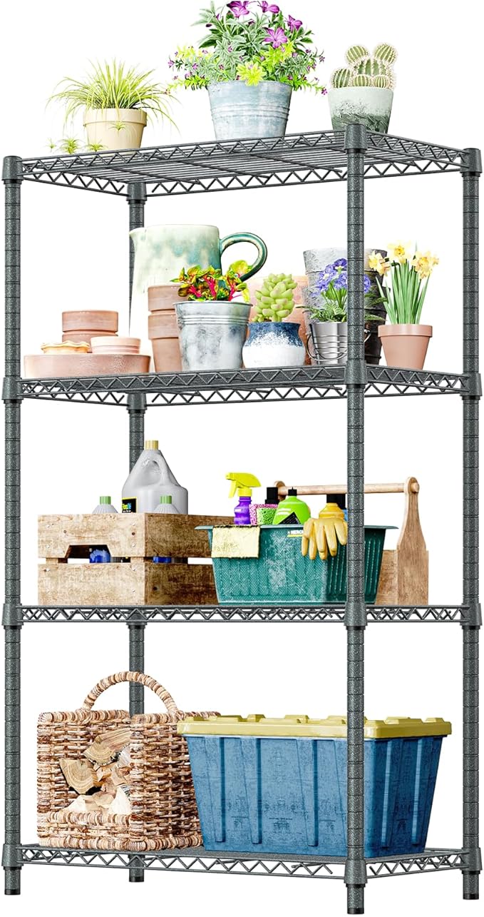 IZEUK 4-Tier Outdoor Metal Storage Shelving Unit, Heavy Duty Wire Rack Organi...