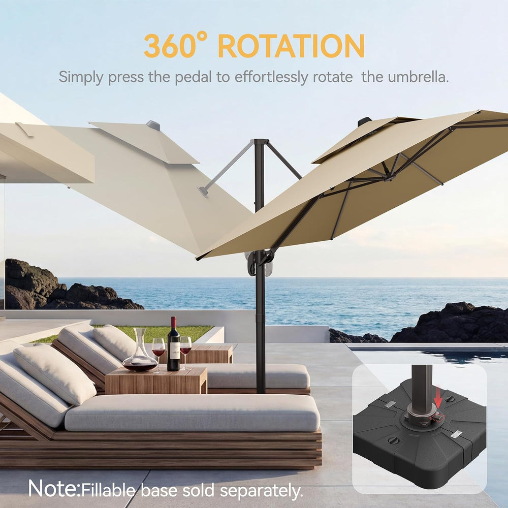 9x12' Cantilever Patio Outdoor Umbrella & Double Top, Beige