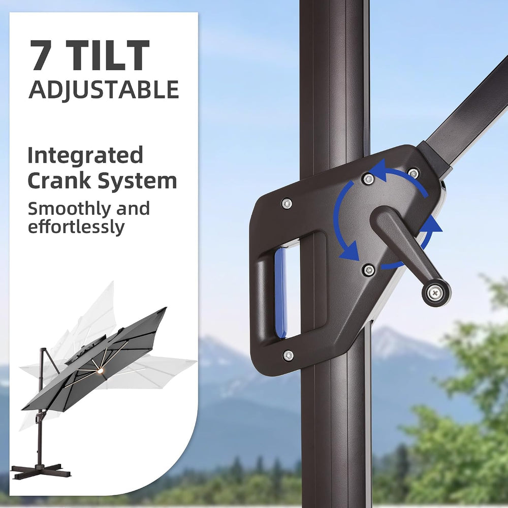 10 X 13 FT Cantilever Patio Umbrella with Led Lights