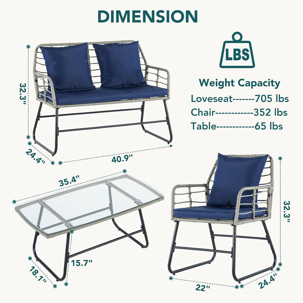 DUMOS Outdoor 4 Piece Outdoor Patio Furniture Set, Wicker Patio Set