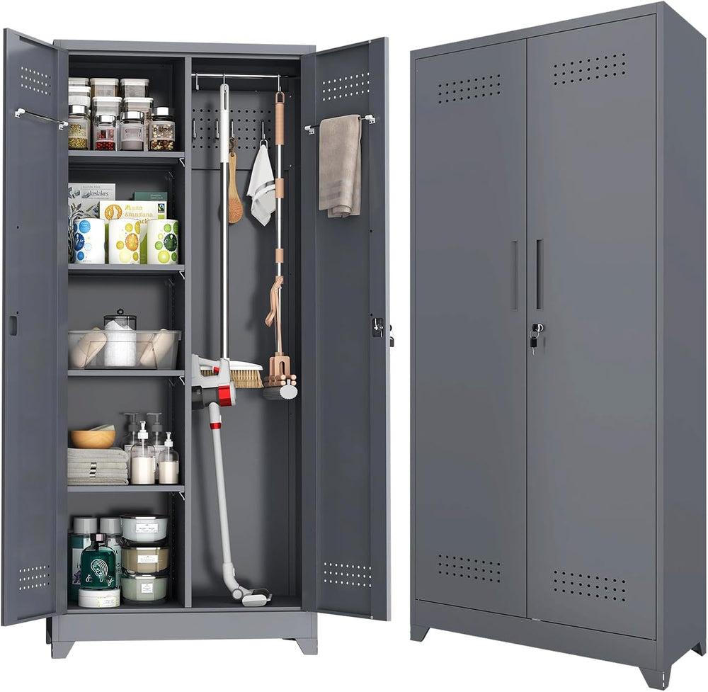 Metal Storage Cabinet with Lock,72" Garage Storage Cabinets with Hanging...