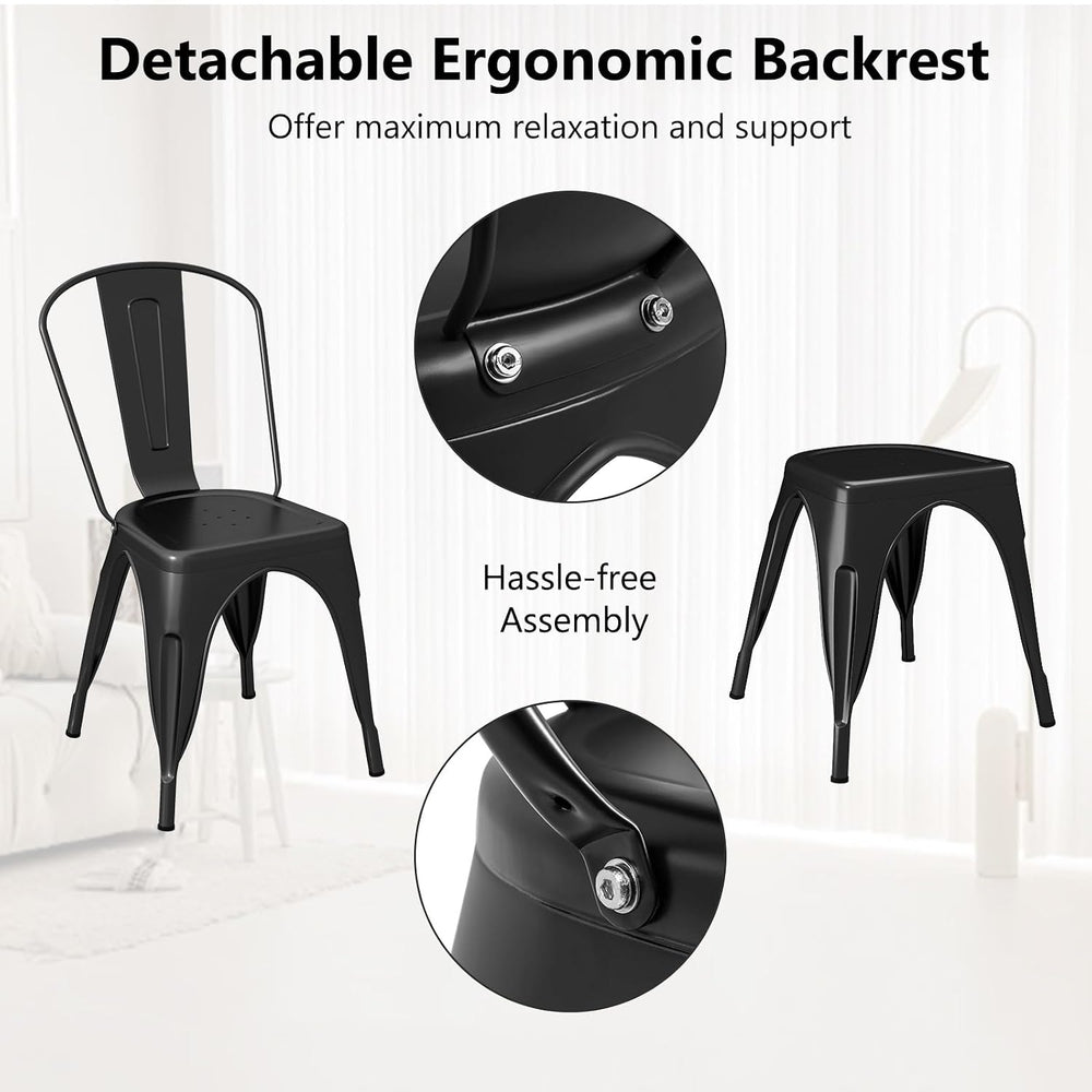 COSTWAY Stackable Metal Dining Chairs Set of 4 with Back, Indoor & Outdoor
