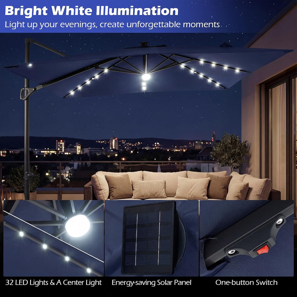 Tangkula 10ft Patio Umbrella with Solar Lights, Offset Cantilever Outdoor Umb...