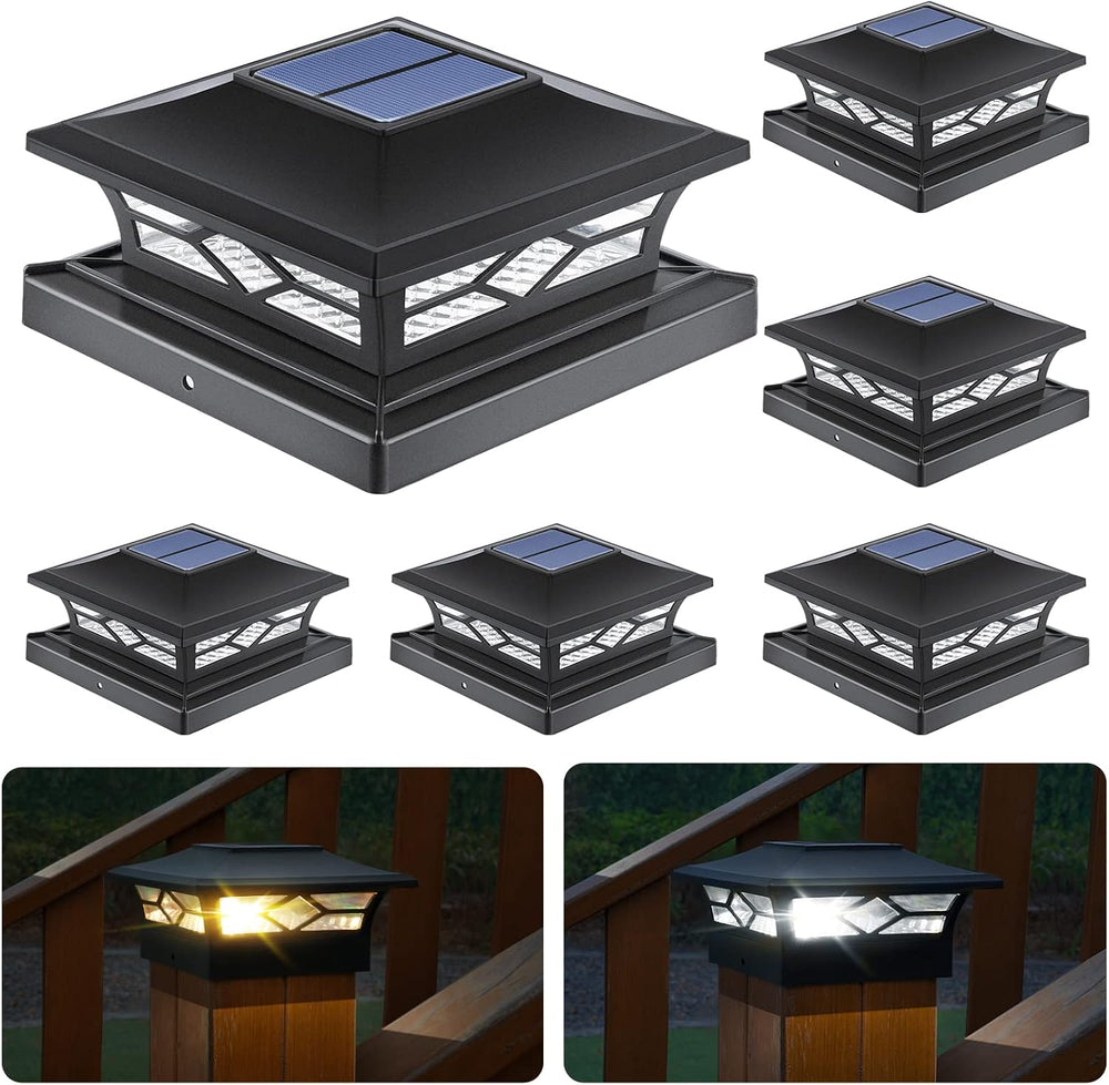 APONUO Solar Post Cap Lights, 4x4 Black Plastic Outdoor Waterproof Lights, Wa...