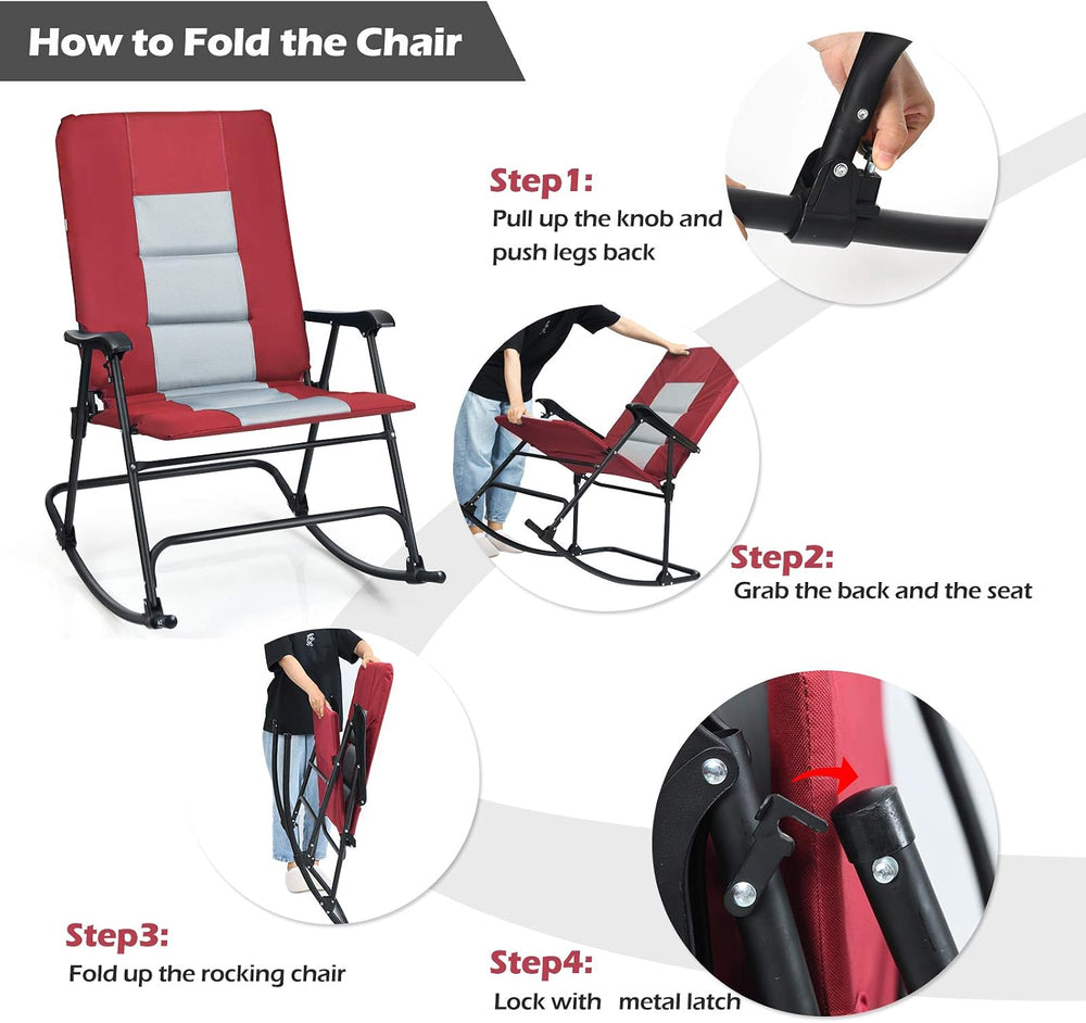 GIANTEX Camping Rocking Chair Foldable Oversized with Padded Armrest and Seat...