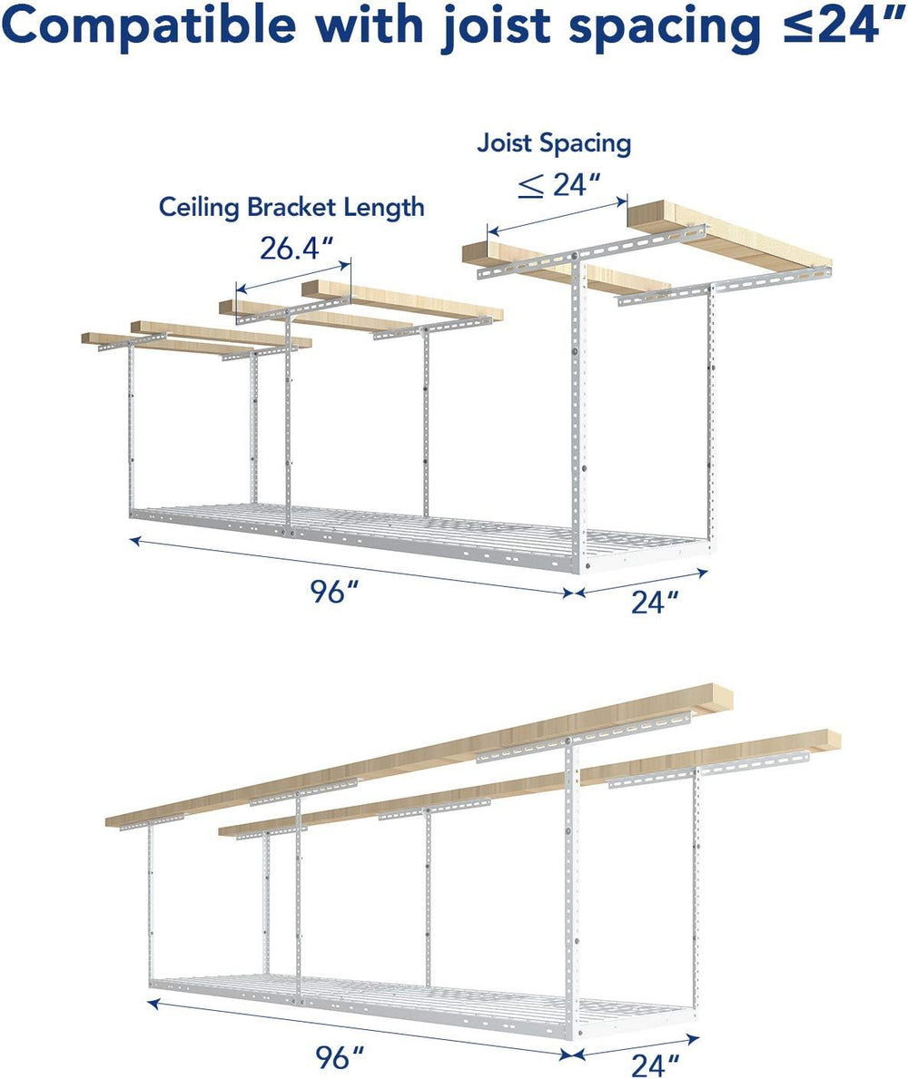 FLEXIMOUNTS 2x8 Overhead Garage Ceiling Storage Rack Organization, White